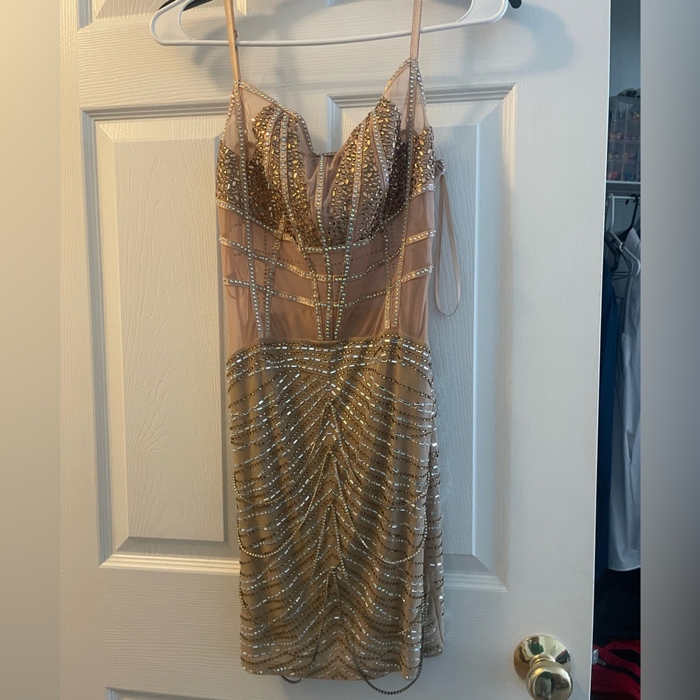 Banjul Gold and Nude Backless Dress